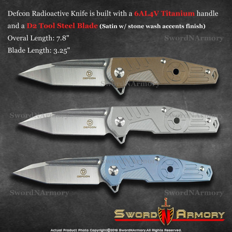 Defcon Radioactive Knife Is Built With A 6Al4v Titanium Handle And A D2 Tool Steel Blade (Satin W/ Stone Wash Accents Finish)