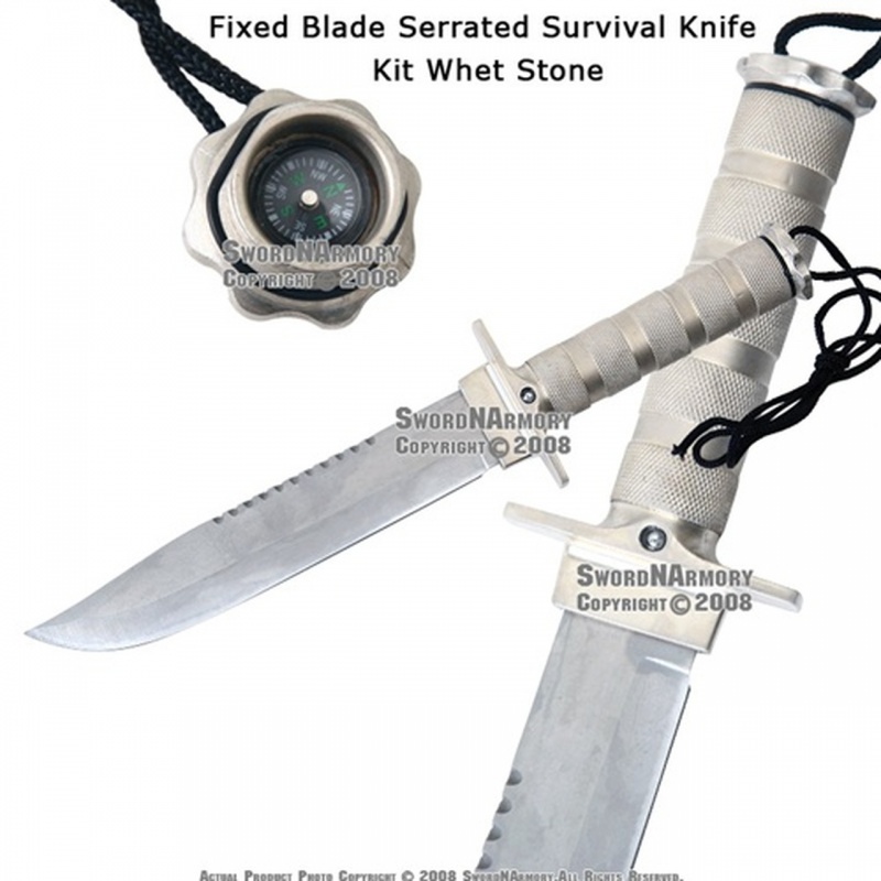 14" Fixed Blade Serrated Hunting Survival Knife With Kit