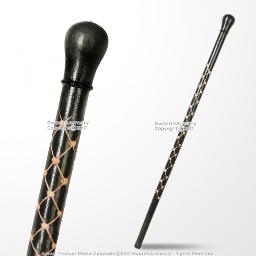35.5" Hand Carved Black Eucalyptus Wooden Cane Gentleman Walking Stick