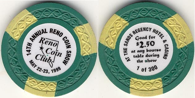 Sands Regency Casino Reno Nevada Coin Club $2.50 Chip 1999