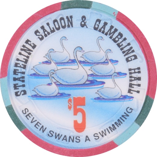 Stateline Saloon Casino Amargosa Valley Nevada $5 Seven Swans A Swimming Chip 1996