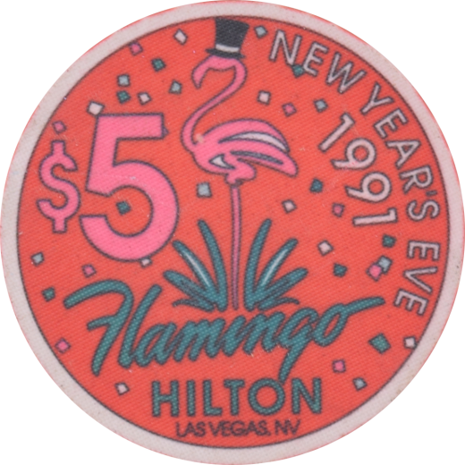 Flamingo Hilton Casino Las Vegas Nevada $5 New Year's Eve Chip 1991