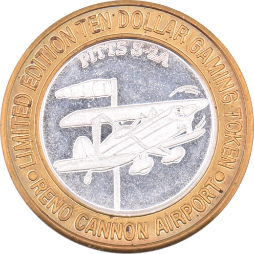 Reno/Tahoe International Airport Casino Reno "Pitts S-2A" $10 Silver Strike .999 Fine Silver 1994