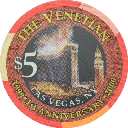 The Venetian Casino Las Vegas Nevada $5 1St Anniversary Chip 2000