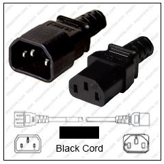 Iec320 C14 Male Plug To C13 Connector 2.0 Meters / 6.5 Feet 15A/250V 14 ...