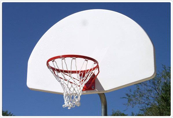 SportsPlay Bent Post Basketball Backstop: 3.5" OD Post & Aluminum Fan