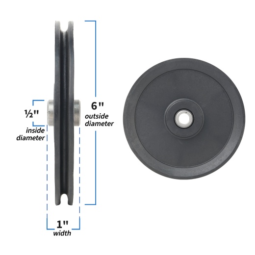 6" Diameter Cable Pulley with 1/2" Hole for Weight Equipment