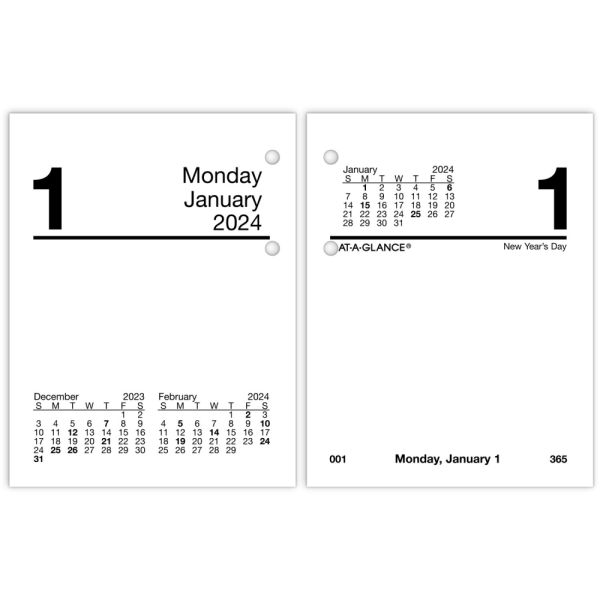 2024 AtAGlance Daily LooseLeaf Desk Calendar Refill, 3" X 33/4