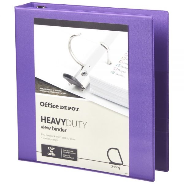 Heavy-Duty View 3-Ring Binder, 1 1/2" D-Rings, 49% Recycled, Purple