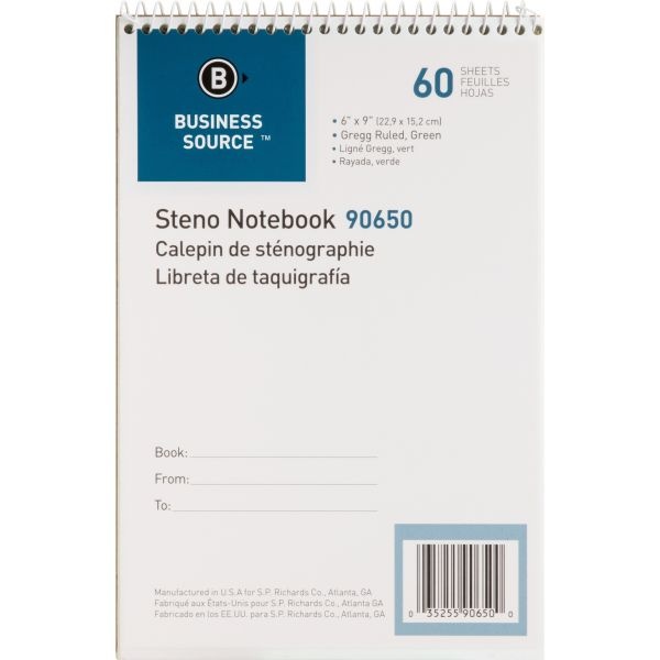 Business Source Green Tint Steno Notebook