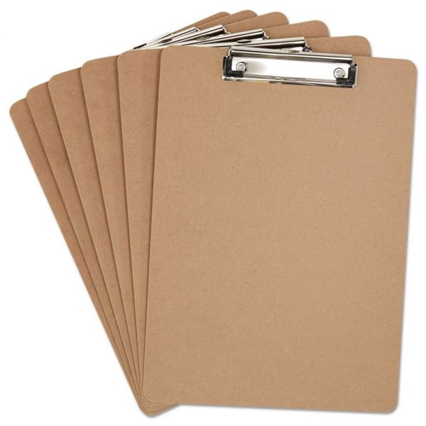 Universal Hardboard Clipboard With Low-Profile Clip, 0.5" Clip Capacity, Holds 8.5 X 11 Sheets, Brown, 6/Pack