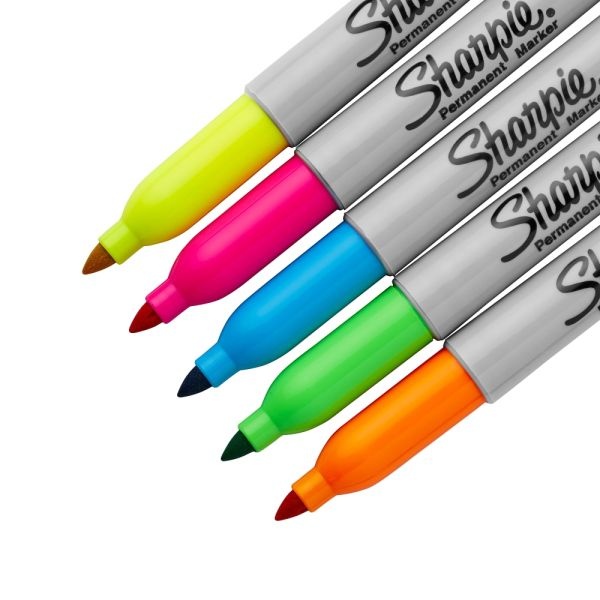 Sharpie Neon Permanent Markers, Fine Point, Assorted Colors, Pack Of 5