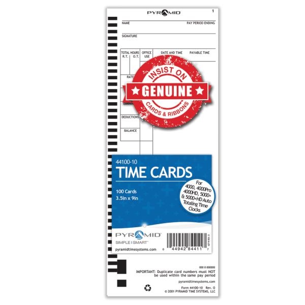 Pyramid 30% Recycled Time Cards For Pyramid Models 4000 & 5000, 9" X 3 1/2", Pack Of 100