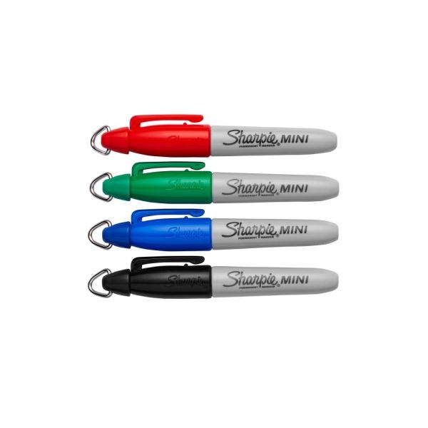 Sharpie Mini Fine Point Permanent Markers, Black/Green/Blue/Red, 4/Set