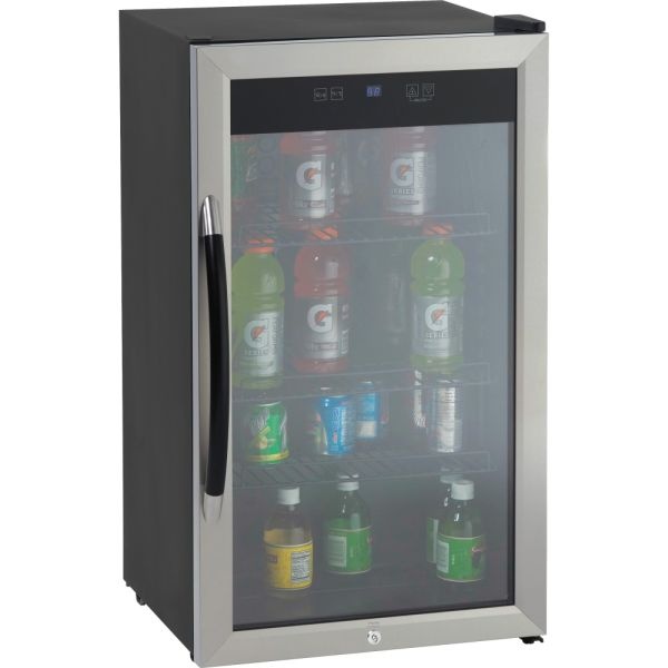 Avanti 3.0 Cu Ft Showcase Beverage Cooler Refrigerator, Black/Stainless Steel