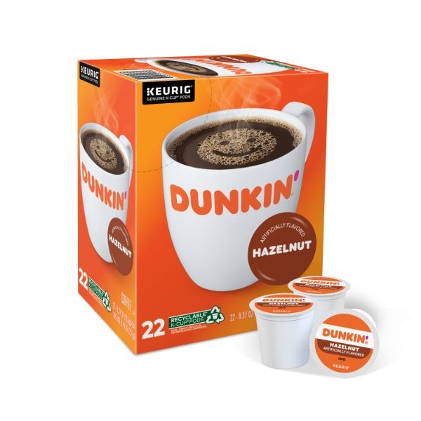 Dunkin' Donuts Single-Serve Coffee K-Cup, Hazelnut, Carton Of 22
