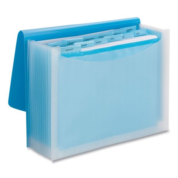 Smead Poly Expanding Folders, 12 Sections, Cord/Hook Closure, 1/6-Cut Tabs, Letter Size, Teal/Clear
