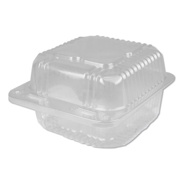 Durable Packaging Plastic Clear Hinged Containers, 28 Oz, 6.13 X 6.5 X 3.25, Clear, 500/Carton