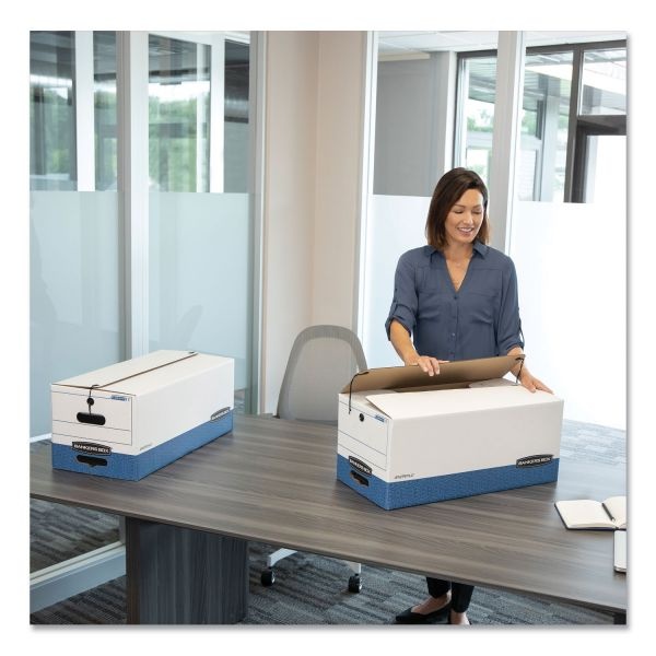 Bankers Box Stor/File Medium-Duty Strength Storage Boxes, Letter/Legal Files, 12.25" X 16" X 11", White/Blue, 4/Carton