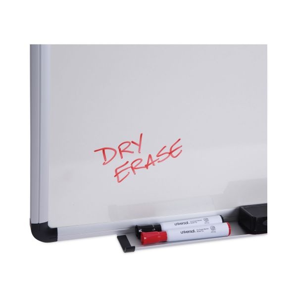 Universal Dry Erase Board, Melamine, 48 X 36, White, Black/Gray Aluminum/Plastic Frame