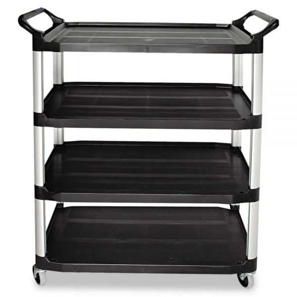 Rubbermaid Commercial Xtra Utility Cart With Open Sides, Plastic, 4 Shelves, 400 Lb Capacity, 40.63" X 20" X 51", Black