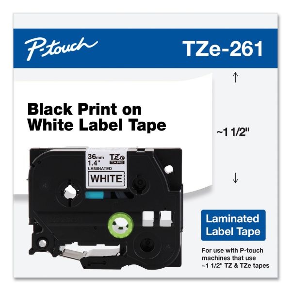Brother P-Touch Tze Standard Adhesive Laminated Labeling Tape, 1.4" X 26.2 Ft, Black On White