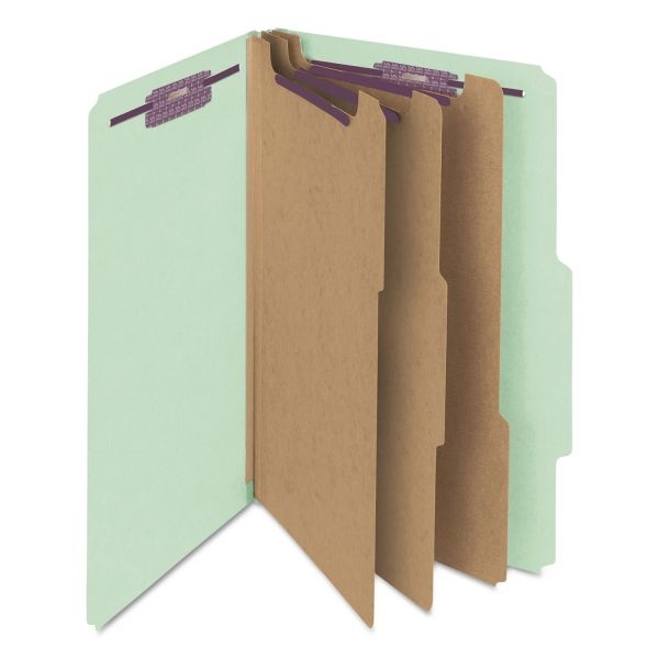 Smead Classification Folders, With Safeshield Coated Fasteners, 3 Dividers, 3" Expansion, Legal Size, 60% Recycled, Gray/Green, Box Of 10