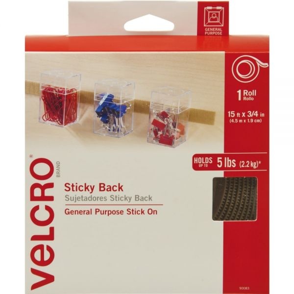 Velcro Brand Sticky-Back Fasteners With Dispenser, Removable Adhesive, 0.75" X 15 Ft, Beige
