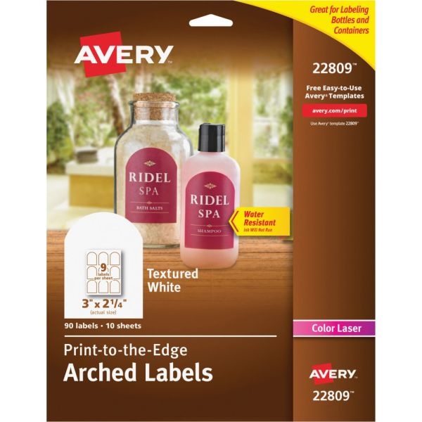 Avery Easy Peel Print-To-The-Edge Permanent Textured Arched Labels, 22809, 2 1/4" X 3", 100% Recycled, White, Pack Of 90