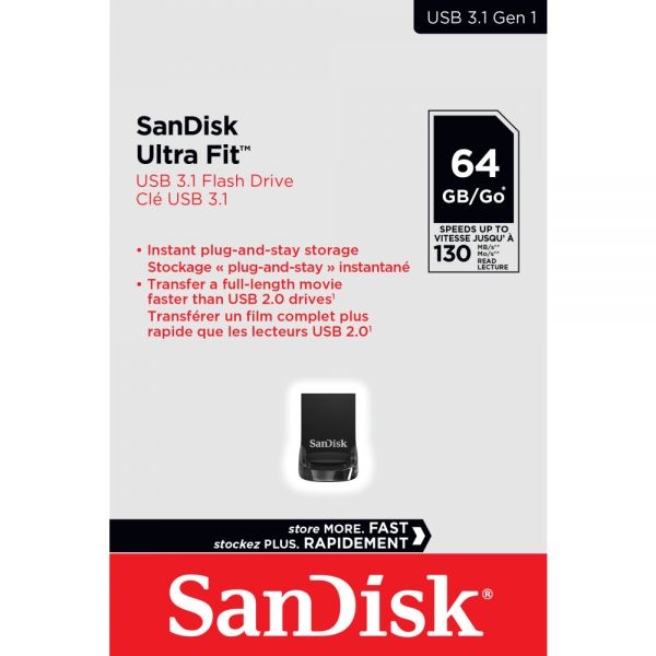 Sandisk Ultra Fit Usb 3.1 Flash Drive, 64Gb, Black, Sdcz430-064G-A46
