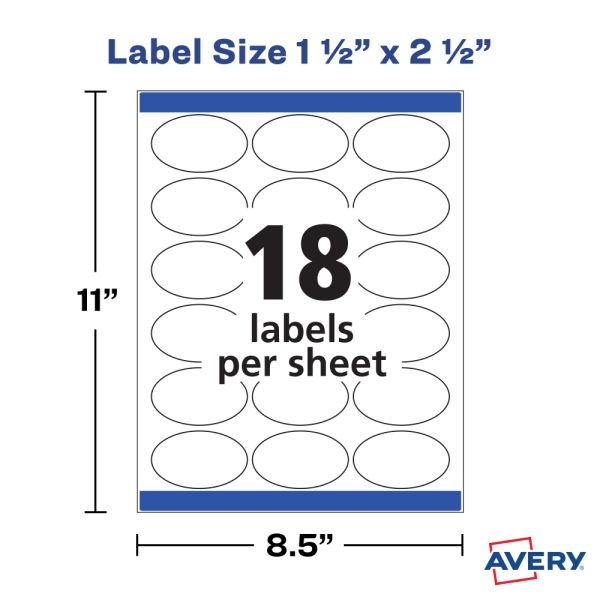 Avery Printable Blank Labels, 22804, Oval, 1.5" X 2.5", Glossy White, Pack Of 180 Customizable Labels