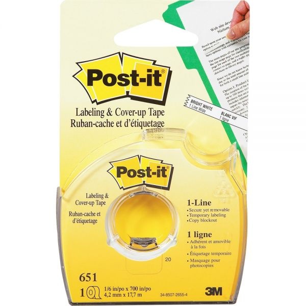 Post-It Labeling And Cover-Up Tape, Non-Refillable, Clear Applicator, 0.17" X 700"