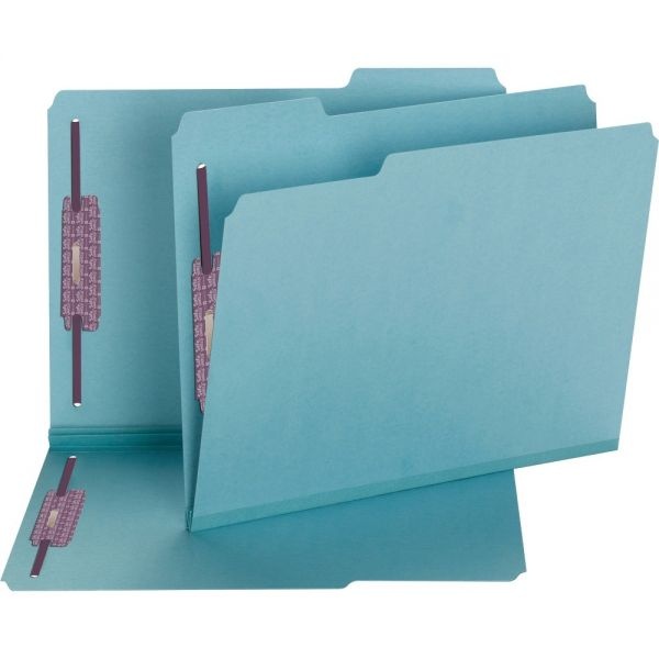 Smead Color Pressboard Fastener Folders With Safeshield Coated Fasteners, Letter Size, 1/3 Cut, Blue, Box Of 25