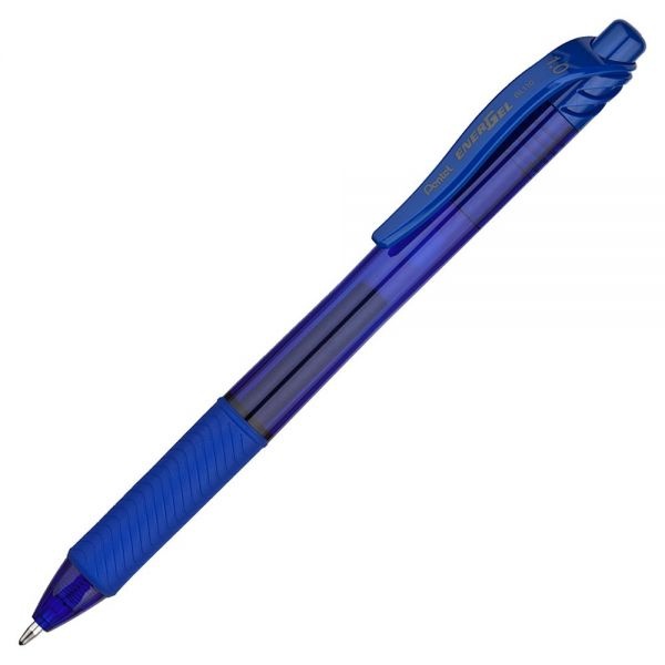 Pentel Energel-X Gel Pen, Retractable, Bold 1 Mm, Blue Ink, Translucent Blue Barrel, Dozen