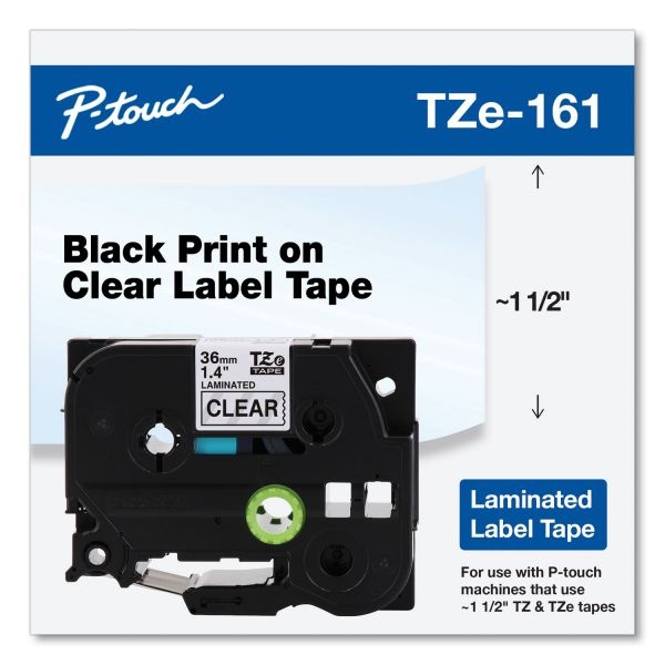 Brother P-Touch Tze Standard Adhesive Laminated Labeling Tape, 1.4" X 26.2 Ft, Black On Clear