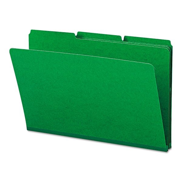Smead Expanding Recycled Heavy Pressboard Folders, 1/3-Cut Tabs: Assorted, Legal Size, 1" Expansion, Green, 25/Box