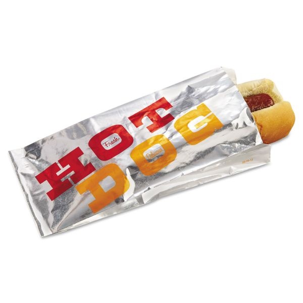 Bagcraft Foil Hot Dog Bags, 3 1/2W X 1 1/2D X 8 1/2H, "Hot Dog", 1000/Carton