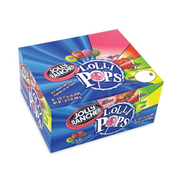 Jolly Rancher Lollipops Assortment, Assorted Flavors, 0.6 Oz, 50/Carton