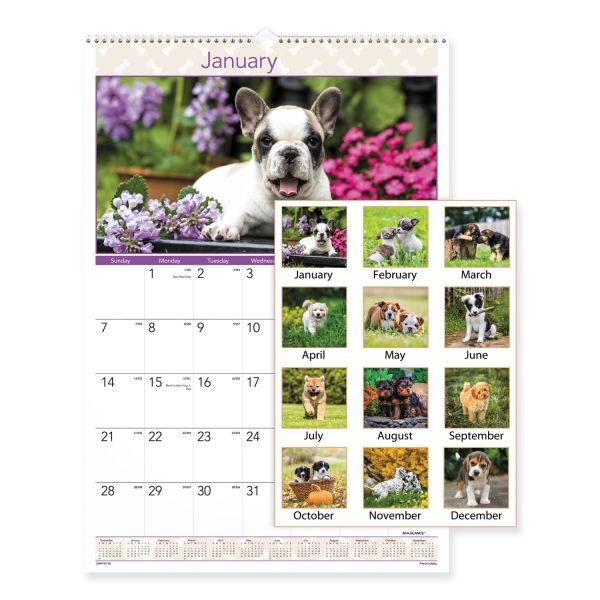 At-A-Glance Puppies Monthly Wall Calendar, Puppies Photography, 15.5 X 22.75, White/Multicolor Sheets, 12-Month (Jan To Dec): 2024