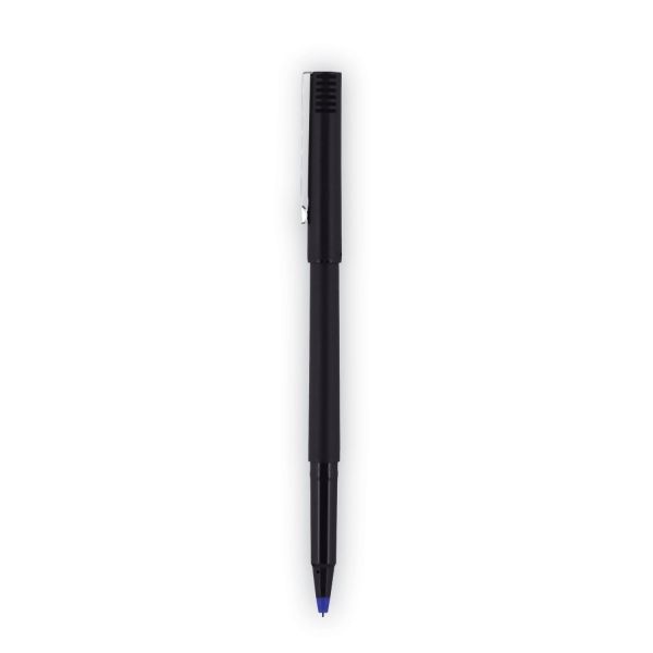 Uniball Roller Ball Pen, Stick, Extra-Fine 0.5 Mm, Blue Ink, Black/Blue Barrel, Dozen