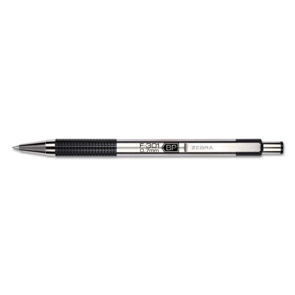 Zebra F-301 Ballpoint Pen, Retractable, Fine 0.7 Mm, Black Ink, Stainless Steel/Black Barrel