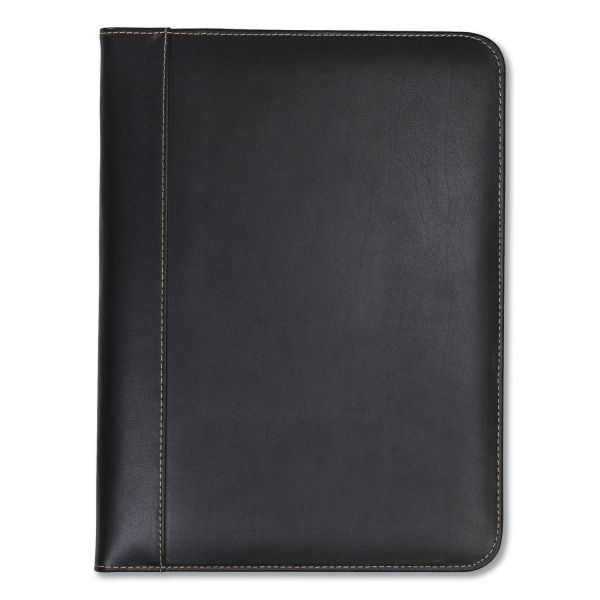 Samsill Contrast Stitch Leather Padfolio, 8 1/2 X 11, Leather, Black