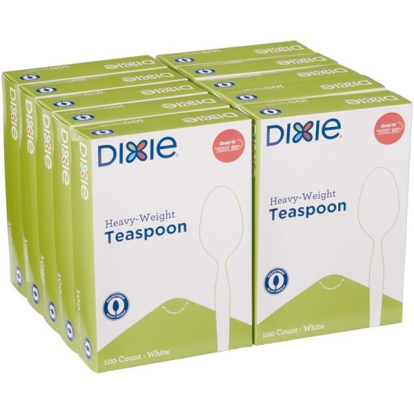 Dixie Plastic Cutlery, Heavyweight Teaspoons, White, 1,000/Carton