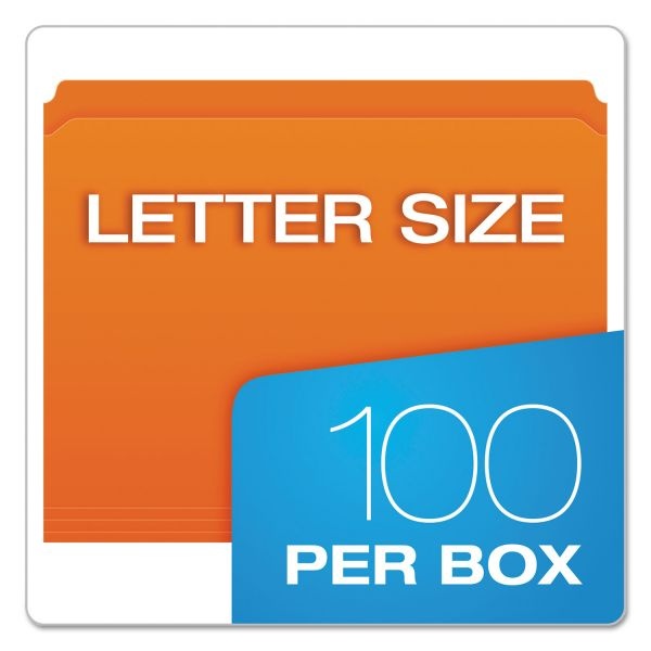 Pendaflex Double-Ply Reinforced Top Tab Colored File Folders, Straight Tabs, Letter Size, 0.75" Expansion, Orange, 100/Box