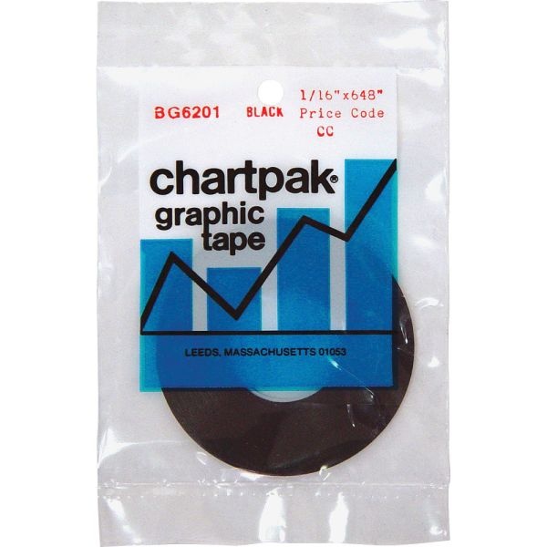 Chartpak Graphic Chart Tape, 0.06" X 54', Matte Black