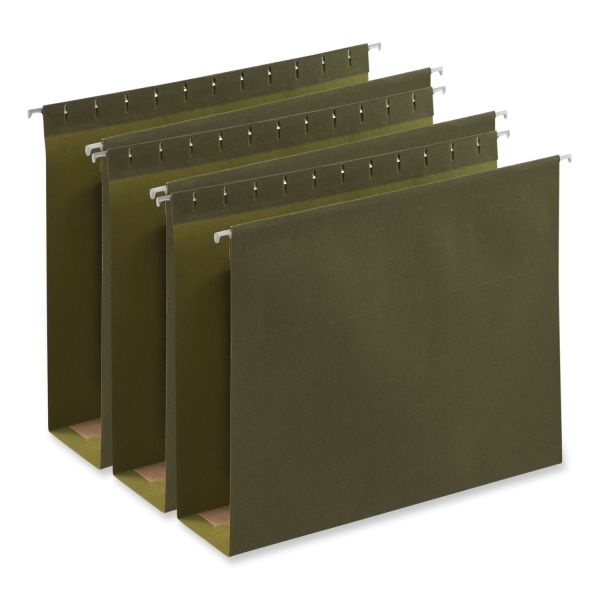 Universal Box Bottom Hanging File Folders, 3" Capacity, Letter Size, 1/5-Cut Tabs, Standard Green, 25/Box