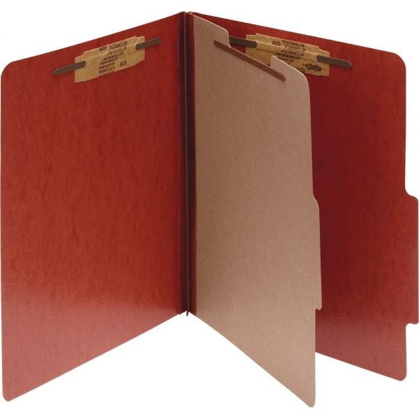 Acco 20 Pt. Presstex Classification Folders, 2" Expansion, 1 Divider, 4 Fasteners, Letter Size, Red Exterior, 10/Box