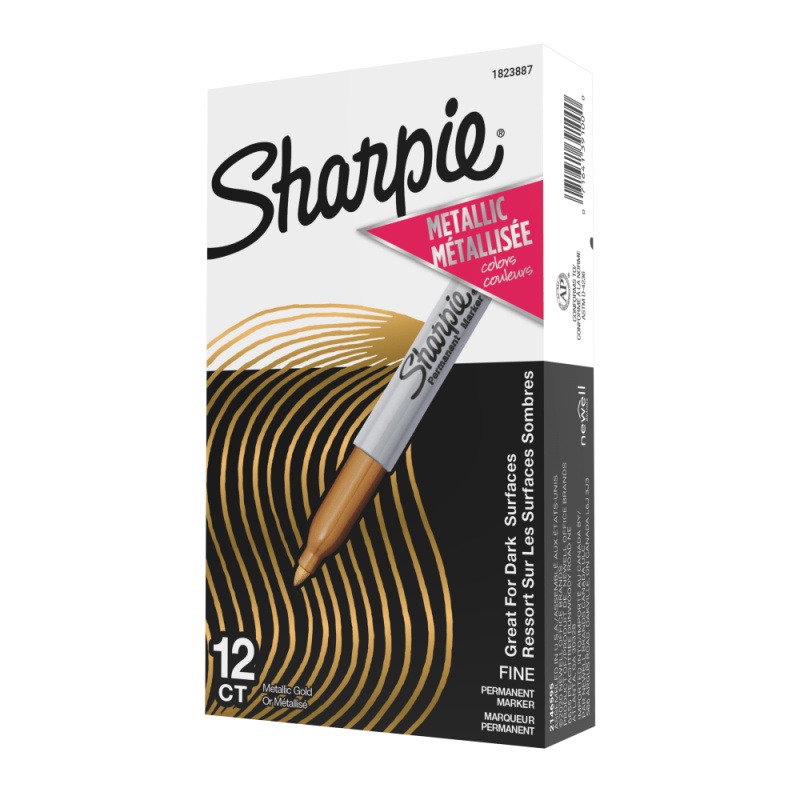 Metallic Permanent Markers, Fine Point, Gold Ink, Pack Of 12