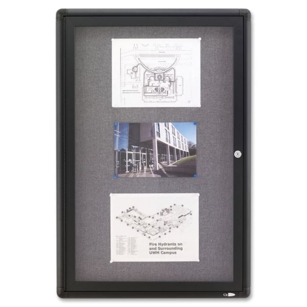 Quartet Swinging Door Fabric Bulletin Board, 24" X 36", Aluminum Frame With Gray Finish