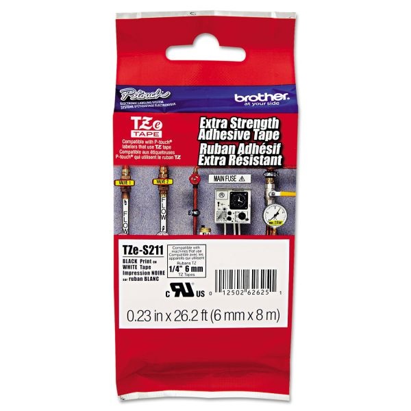 Brother P-Touch Industrial Tze Tape Cartridges, Polyethylene, 1/4"W X 26 1/4'L , White